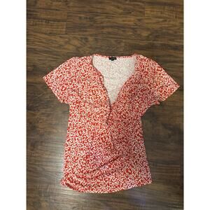 Talbots Top Womens Red Printed Surplice Neck Stretch Tee Casual Ladies Sz:Large